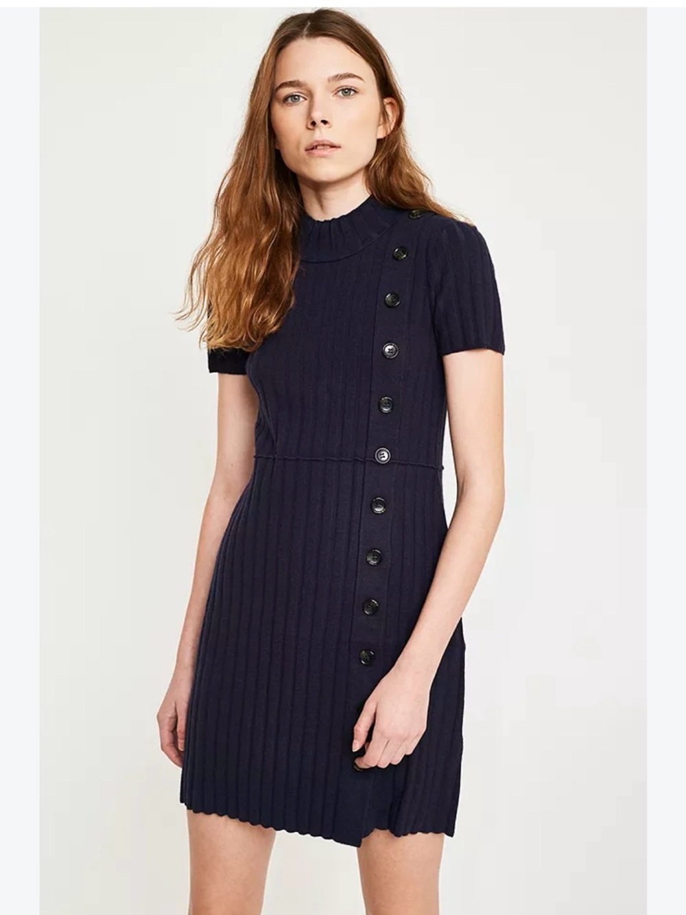 Free People Lottie Ribbed Knit Mini Dress in navy blue
